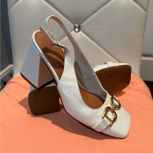 ASOS White Heeled Slingback Loafers with Gold Accent - Picture 6 of 7